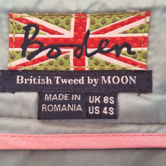 Boden British Tweed by Moon Blue Brown Wool Skirt UK8S US4S Polka Dot Pockets - Picture 4 of 16